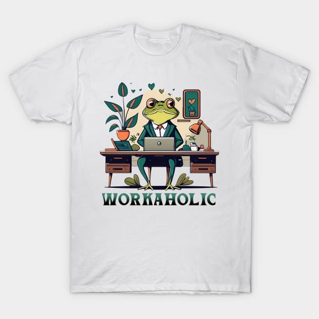 Workaholic cartoon frog T-Shirt by MusicianCatsClub